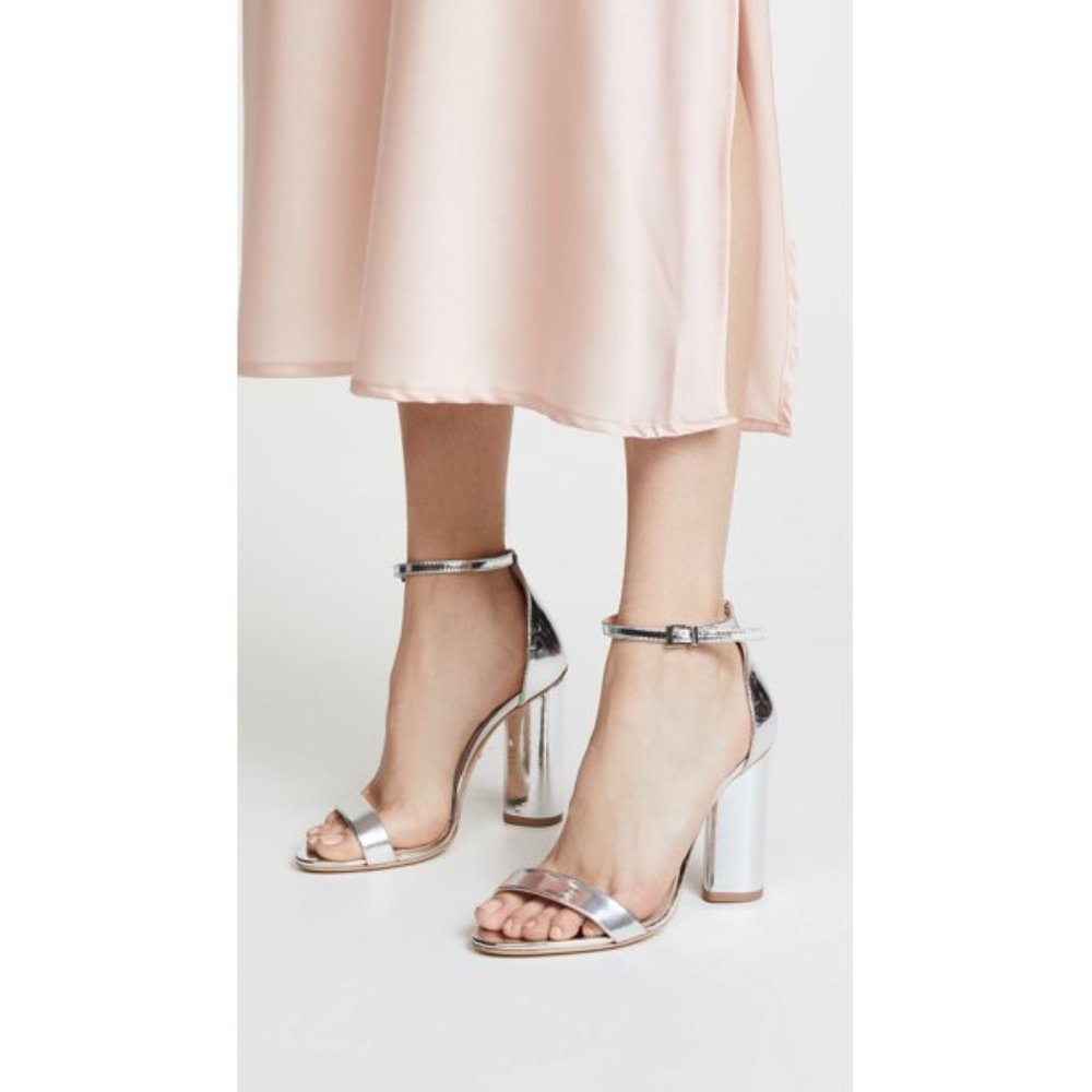 Schutz Alaise Silver Block Heel Sandals Size 7